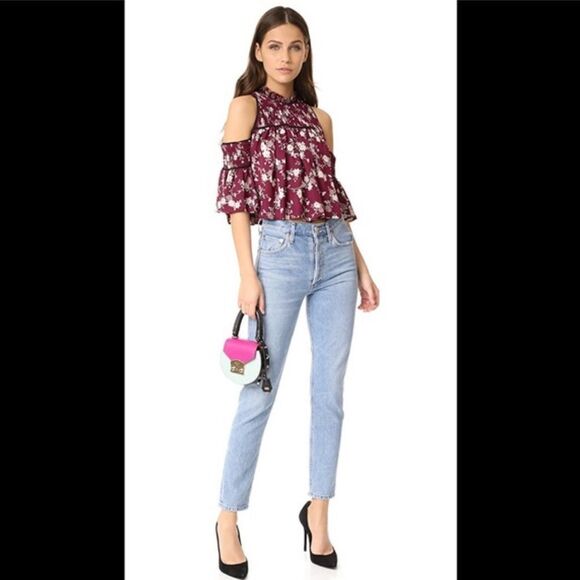 Cinq a Sept Soha Floral Cold Shoulder Cut Out Ruffle Silk Top - Picture 3 of 13